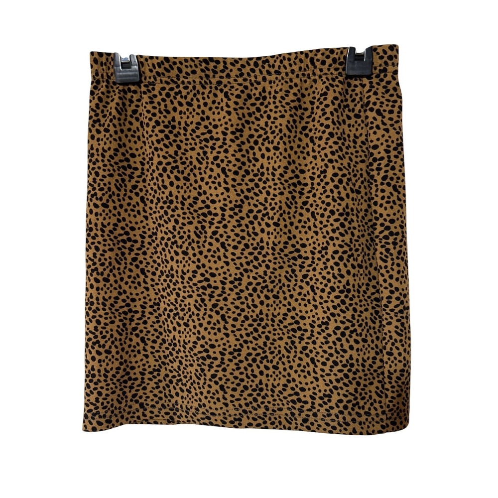 SHEIN Womens Cheetah Print Mini Skirt Tan Black‎ Animal Spot Stretch XS 2